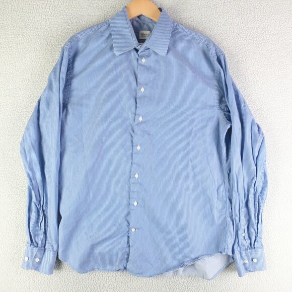 Armani Collezioni Shirt Mens Large Blue White Striped Nautical Button Up - Picture 1 of 9